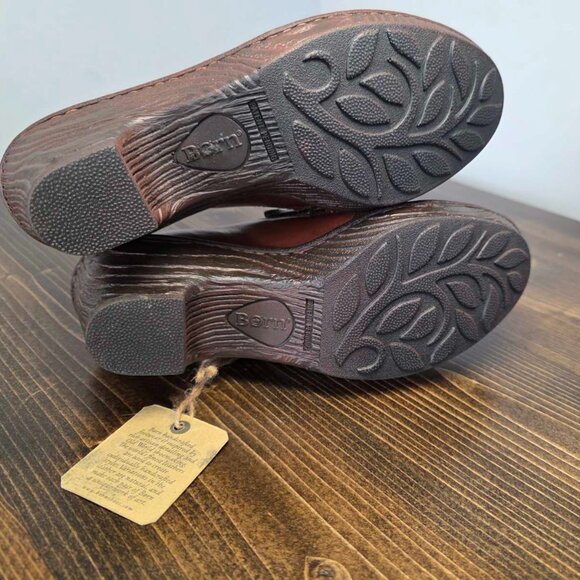 Born Elliott Tan/Brown Leather Double Zip Plain Toe Clog Sz.6.5 Comfort - Picture 4 of 15